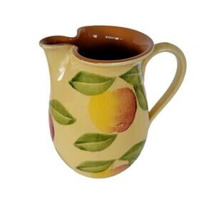Vintage Ceramiche Alfa Italy Yellow Fruit Pitcher Hand Painted Italian Pottery